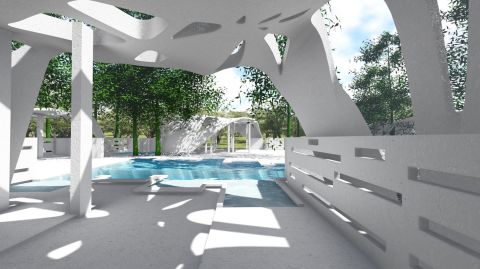 An artists rendering of a 3D printed pool area.