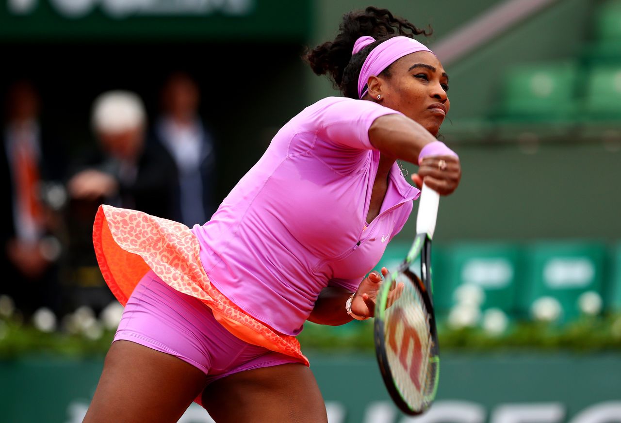 Serena blasts down a powerful serve on her way to another victory.