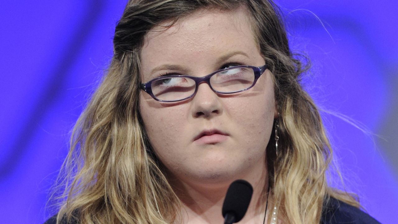 Kayleigh Guffey, of Gastonia, North Carolina, spells "altruism" on May 27.