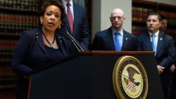 Attorney General Loretta E. Lynch announces charges against FIFA officials at a news conference on May 27, 2015 in New York. 