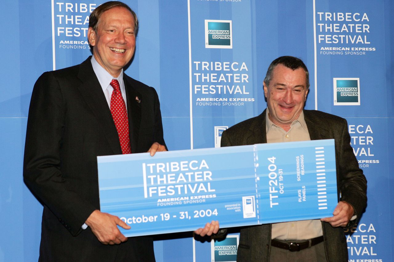 Pataki first won the office in 1994 by defeating liberal icon Mario Cuomo. In this photo, Pataki, left, and actor Robert De Niro, right, pose during a news conference to kick off the first annual Tribeca Theater Festival at Tribeca Cinemas October 13, 2004 in New York City. 