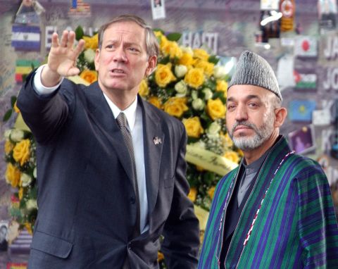 Before serving as governor of New York, he was previously the mayor of Peekskill, New York. Pataki, left, talks about Ground Zero with then-Interim Afghan leader Hamid Karzai January 20, 2002, at the site of the 11 September terrorist attacks, in New York.