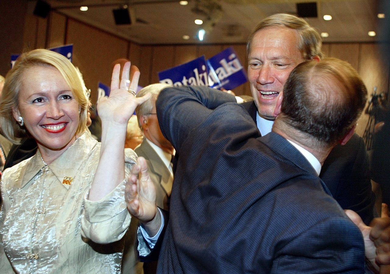 Pataki, right, and his wife Libby greet the crowd before making his acceptance speech at a nomination meeting of the 2002 New York Republican State Committee Convention May 29, 2002 in New York City.