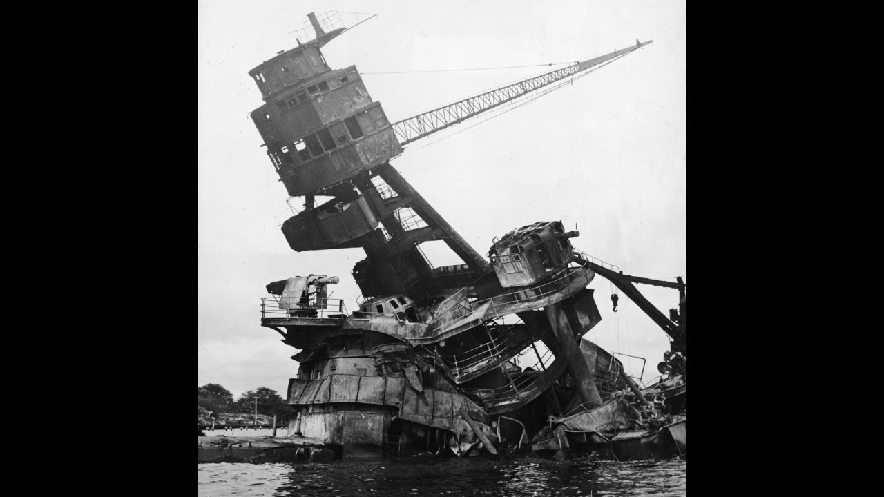 The mast of the destroyed battleship USS Arizona after the Japanese attack. It was the greatest loss of life ever in an attack on a U.S. warship, the National Park Service says.