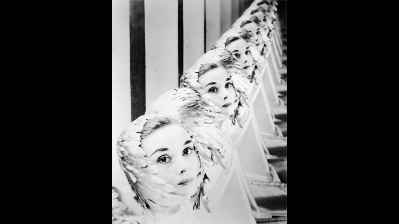 Photographer Erwin Blumenfeld shot this image in 1952, and it was later published in Esquire magazine in 1956. Trompeteler wrote: "Hepburn's head is repeated into an infinite distance using a series of mirrors. The image is an outstanding example of Blumenfeld's skill as a photographer, and the composition is especially intriguing because it cleverly suggests the multifaceted nature of Hepburn's image."