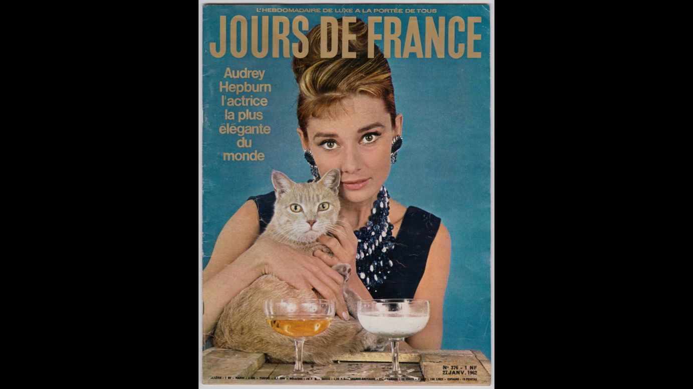 Hepburn appears as her "Breakfast at Tiffany's" character Holly Golightly on the cover of Jours de France in January 1962.