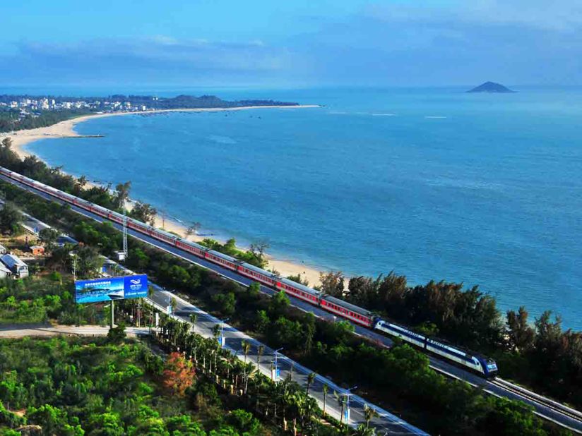 "The railway connecting Hainan Island and the mainland was built in 2004. Now the railway from Sanya, a city in China's southeast, reaches major cities including Beijing, Shanghai and Guangzhou. The weather was extremely terrible when I arrived in Sanya, so the scheduled trains were all delayed 10 to 12 hours. I took this photo on the fifth day, when the weather turned better and the train came on time." 