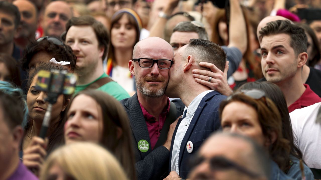 People in Dublin, Ireland, react on Saturday, May 23, after official results showed that the country <a href="http://www.cnn.com/2015/05/23/europe/ireland-referendum-same-sex-marriage/" target="_blank">had voted in favor of changing the constitution</a> to allow same-sex marriage.