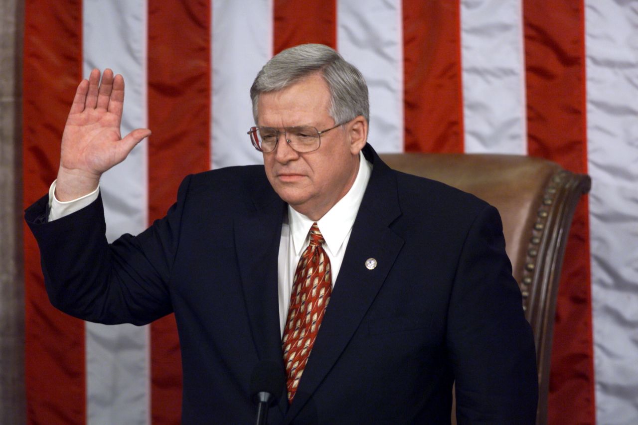 Hastert is sworn in as speaker of the House of Representatives on January 6, 1999, during the  opening session of the House in Washington. Hastert replaced Newt Gingrich. 