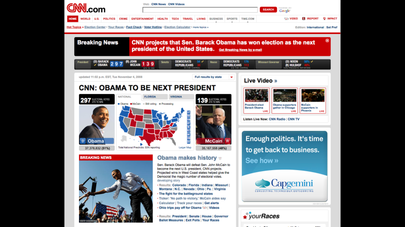 CNN homepage, 2008.