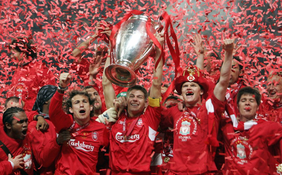 Liverpool players celebrate their 2005 success in Istanbul.