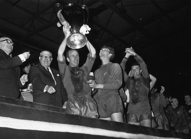 Manchester United captain Bobby Charlton lifted the European Cup at Wembley following victory over Benfica, with the triumph coming 10 years after his club had been involved in the 1958 Munich air disaster. Charlton, as well as his coach Matt Busby, had survived the tragedy.