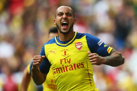 Theo Walcott put the Gunners ahead just before halftime with an emphatic volley as Arsenal beats Aston Villa 4-0 in the FA Cup final.  