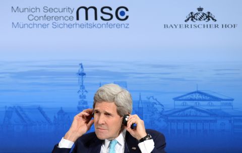 Kerry listens to a talk during the 51st Munich Security Conference in Munich, Germany, on February 8. The Ukraine conflict, ISIS jihadists and the wider "collapse of the global order" occupied the world's security community at the annual meeting.