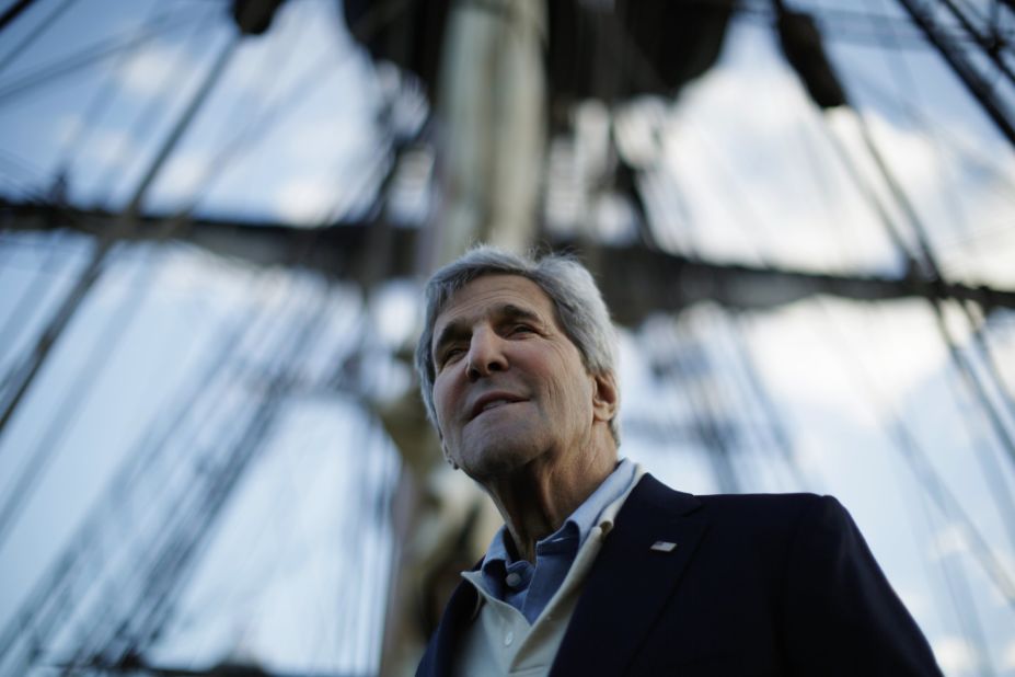 Kerry visits a replica of Captain Cook's ship Endeavour at the Australian National Maritime Museum in Sydney on August 11, 2014.