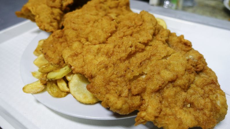 The schnitzel at Pléh Csárda is "surfboard size," according to Tony.
