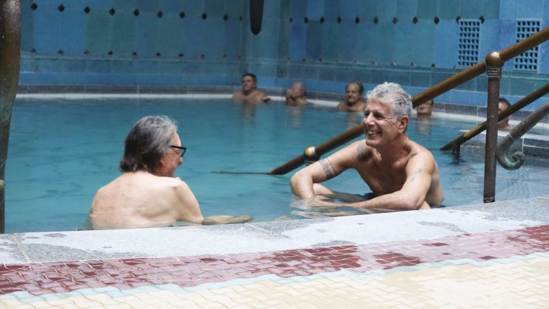 Tony enjoys a thermal bath with Vilmos Zsigmond at the Gellért Baths complex. There are dozens of opulent bathhouses to choose from in Budapest as they are a Hungarian tradition.