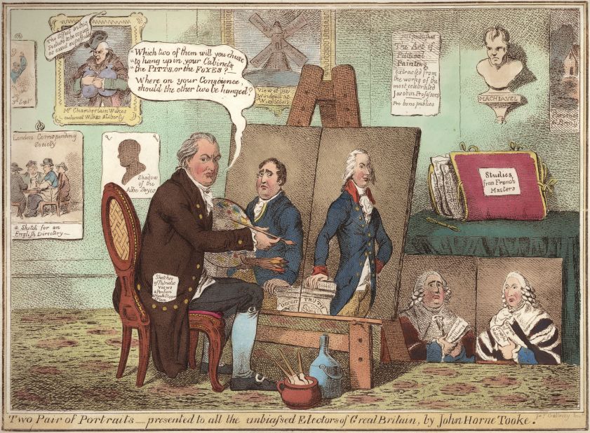 James Gillray's cartoon depicting political opponents William Pitt the Younger and Charles James Fox.