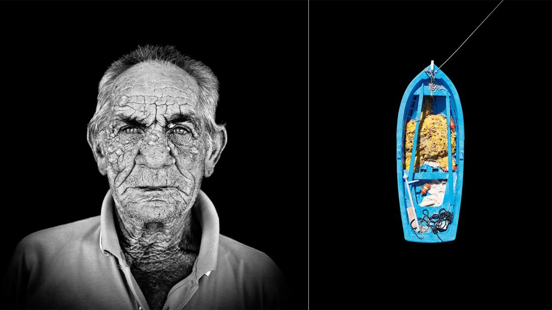 Yannis Perantinos, left, is one of the many fishermen documented by photographer Christian Stemper on the Greek island of Paros. Stemper took portraits of the fishermen as well as overhead views of their fishing boats.
