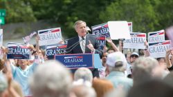 Surrounded by supporters waving signs and flags, U.S. Sen. Lindsey Graham (R-SC) announces his candidacy for United States President during an outdoor event on June 1, 2015 in Central, South Carolina. Graham is the ninth Republican to join the race for president in 2016.