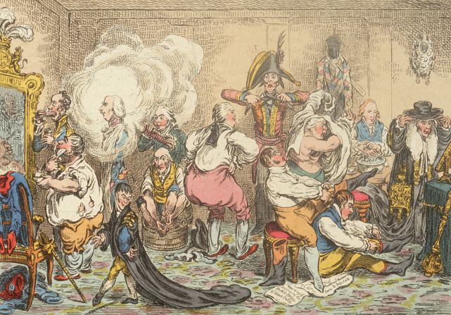 James Gillray's 1806 cartoon showing Ministers of William Grenville's coalition government -- known as the Ministry of All the Talents --performing their toilet in preparation for office.