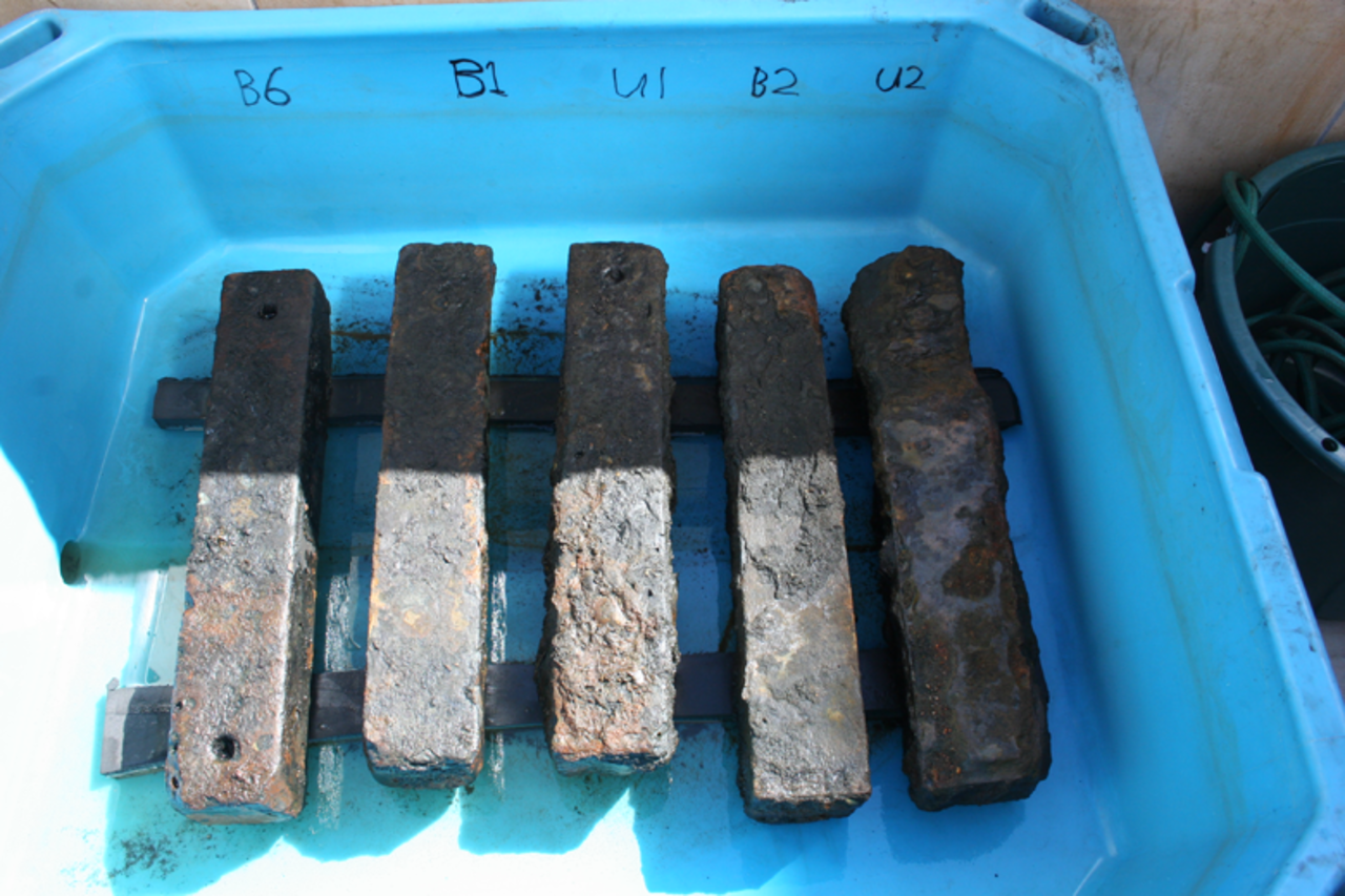 Iron ballast recovered from the Sao Jose slave ship wreck. The ballast helped to weigh down the slave ship and its human cargo.