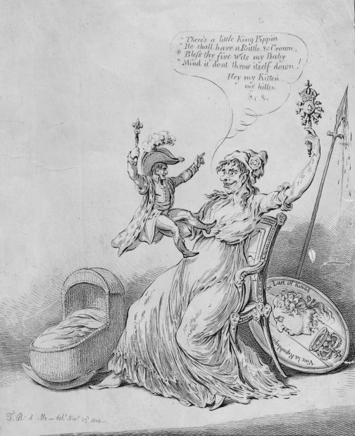 James Gillray's 1804 cartoon depicting Marianne -- the female personification of France -- with the Emperor Napoleon I sitting on her lap.