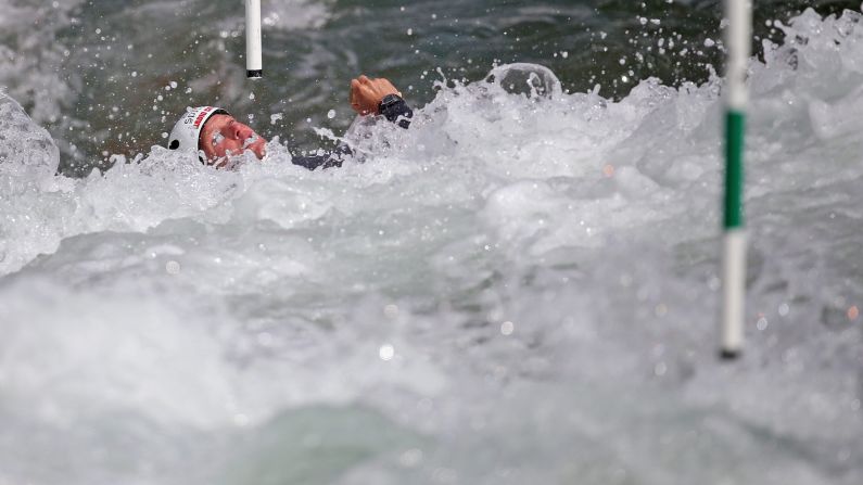 Slovenia's Benjamin Savsek competes in the European Canoe Slalom Championships in Markkleeberg, Germany, on Saturday, May 30. He won gold in the singles competition.