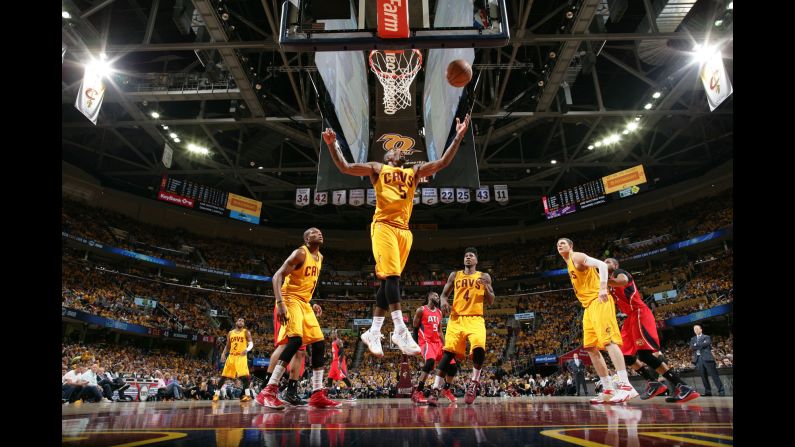 Cleveland's J.R. Smith grabs a rebound during Game 4 of the Eastern Conference Finals on Tuesday, May 26. The Cavaliers swept Atlanta for a spot in the NBA Finals.
