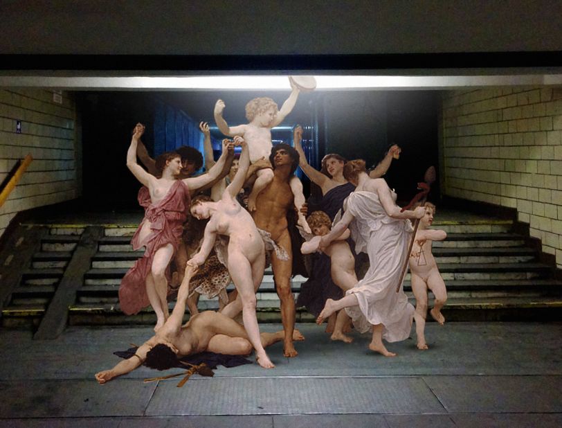 Kodakov takes the party from "The Youth of Bacchus" (1884) by Bouguereau to the underpass.