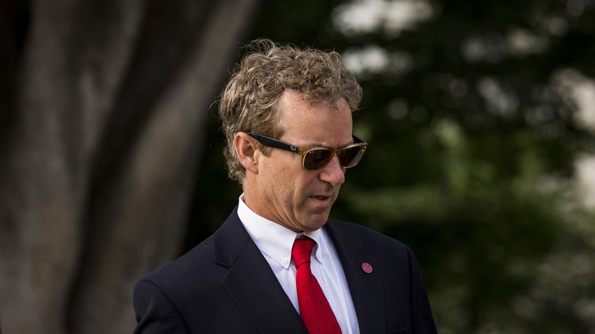 Sen. Rand Paul walks to the Senate chamber on Capitol Hill on May 31, 2015.