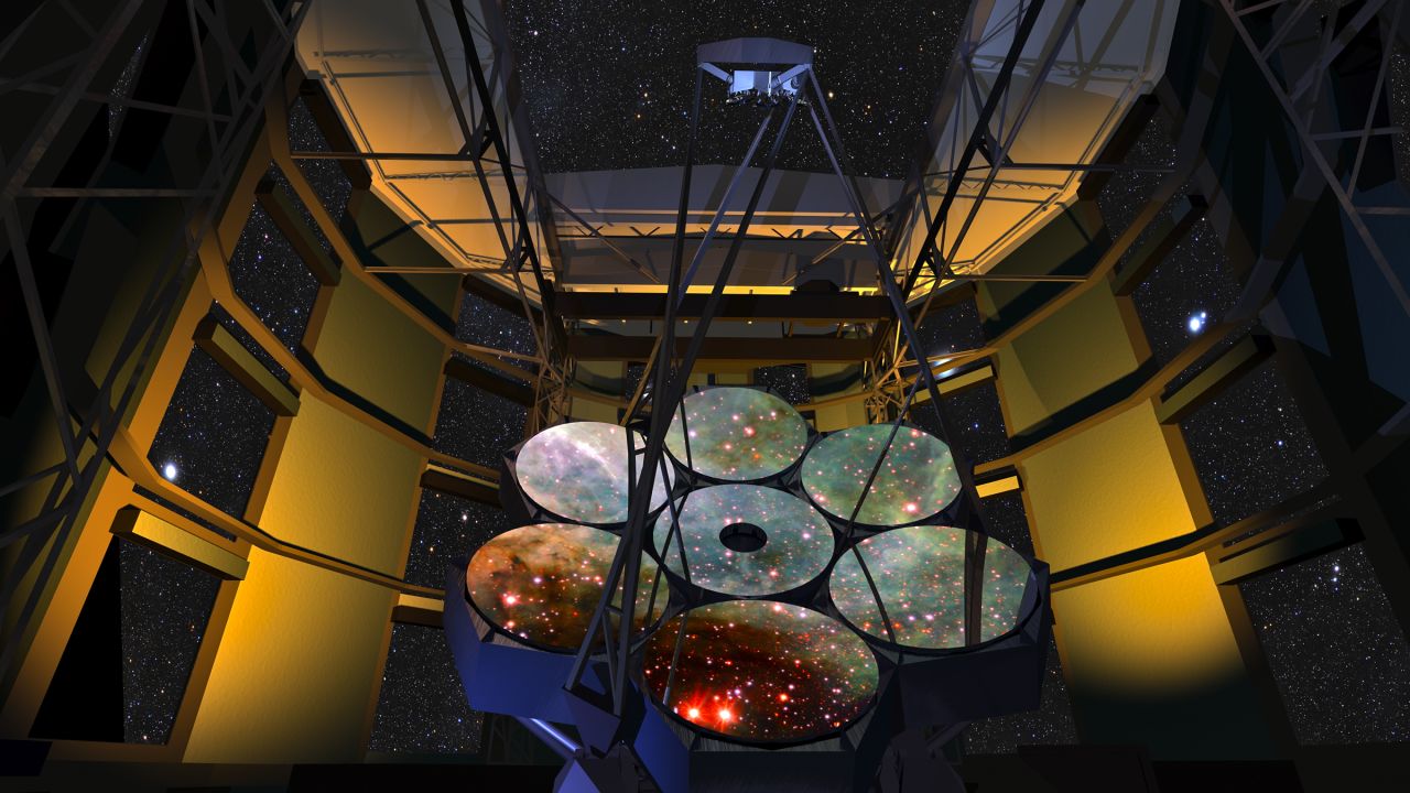 The Giant Magellan Telescope (GMT), pictured here in an artist's rendering, is set to be the largest optical telescope ever built on Earth. 
