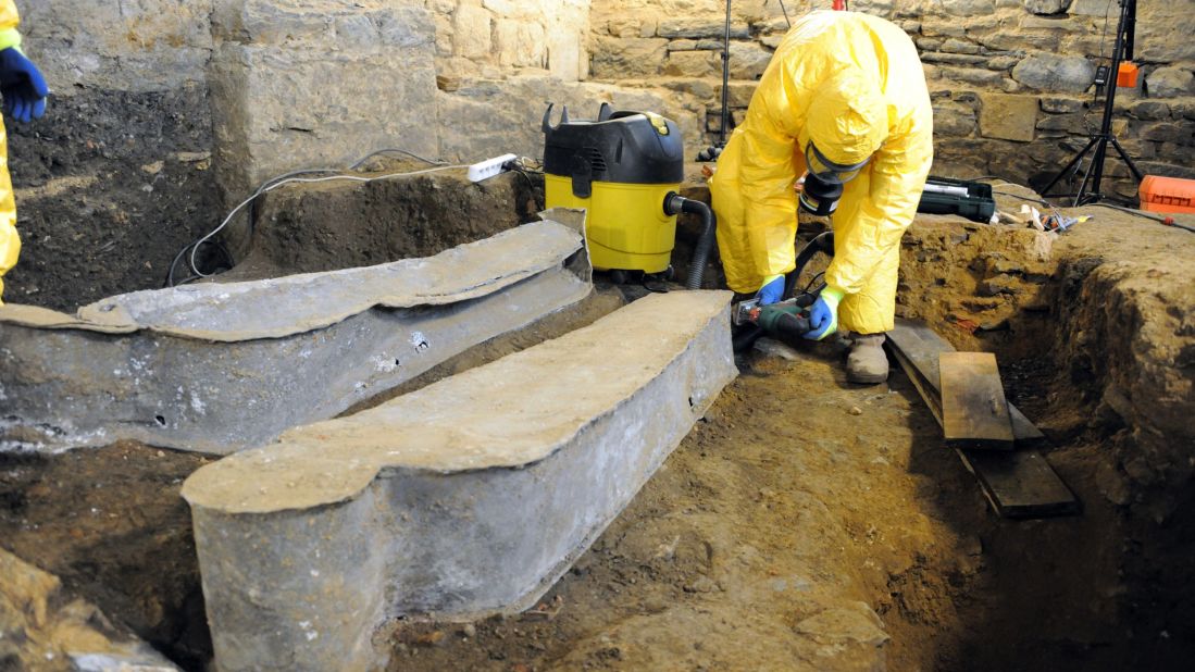 The coffin was first opened in March 2014. It was one of five -- among about 800 graves -- found at the site, which has housed the Convent of the Jacobins since the 12th century. Inscriptions allowed archaeologists to identify the nearly intact body.