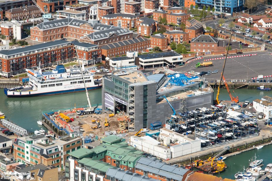 An aerial view of the $23 million headquarters being built in Portsmouth, England to house the British team in the build-up to the 2017 event.
