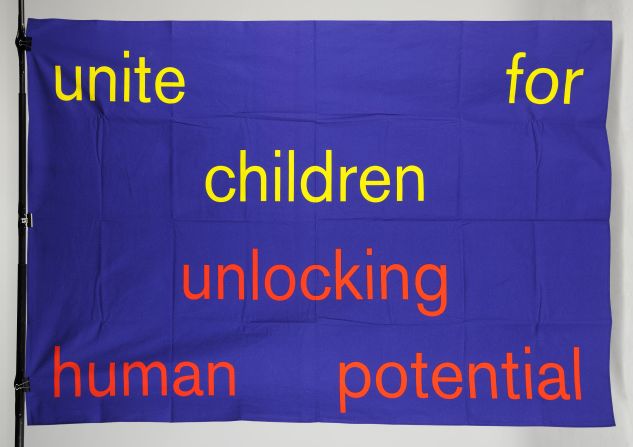Design studio's Hort's flag is one of a series of three and looks at the slogans of UNICEF and the Qatar Foundation. "The Champions League final is probably the most 'owned' day in the footballing calendar and there is something absurd about the cacophony of competing corporate messages," says Byrne.