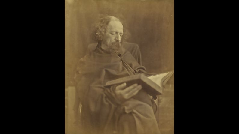 Alfred, Lord Tennyson was one of the most famous of Victorian English poets. He served as poet laureate of Great Britain for 42 years. His works include "The Charge of the Light Brigade," "In Memoriam A.H.H.," the Arthurian epic "Idylls of the King" and "Crossing the Bar." Cameron's picture of Tennyson, seen as a detail here, was taken in 1865.