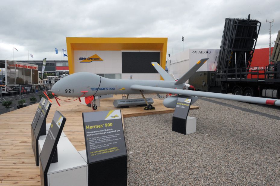 Not that all drones on display will be for civilian use. Expect more on show like Israeli's Elbit System Hermes 900 unmanned aerial vehicle, seen here on display at Le Bourget 2013.