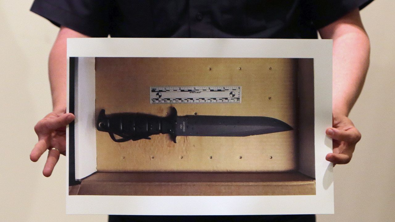 A Boston police officer holds a photograph of the knife that they say Usaamah Rahim was waving at police officers <a href="http://www.cnn.com/2015/06/04/us/boston-police-shooting/index.html" target="_blank">when they fatally shot him</a> on Tuesday, June 2. The FBI and Boston police made their move on Rahim because a bugged phone call tipped them off that he was about to act in an alleged plot to kill police, authorities say. The FBI had been watching him for a few years, and officials believe he was radicalized by the ISIS militant group.