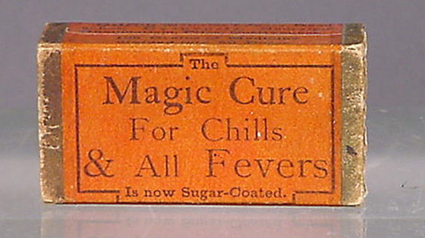 Wow, magic?! We're not sure which spell manufacturer George Tallcot used, but the packaging on this product promises that it "Cures malarial fevers, headaches, dyspepsia, neuralgia, rheumatism, piles, costiveness." It was made between 1875 and 1883.