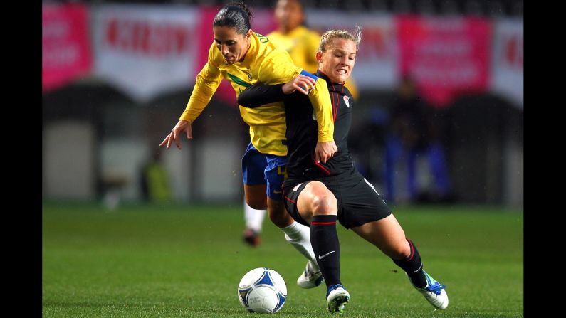 Forward Amy Rodriguez, right, has scored 29 goals in 123 appearances with the U.S. team. She started the first five matches of the 2011 World Cup.