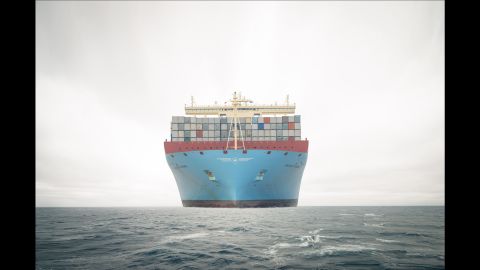The massive Maersk Majestic travels in the South China Sea in February 2014. The Majestic and its sister ships are taller than a 20-story building, and they are too wide to pass through the Panama Canal. "When you really see it, it's just insane," said photographer Gregers Heering, who spent 32 days aboard the Majestic last year.