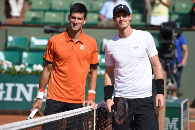 Buddies Novak Djokovic, left, and Andy Murray squared off in the French Open semis Friday. Djokovic had won seven in a row against the Scot. 