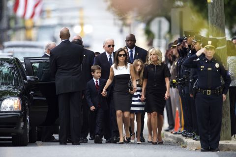 Vice President Joe Biden and his wife Dr. Jill Biden arrive with family for the funeral on June 6. 