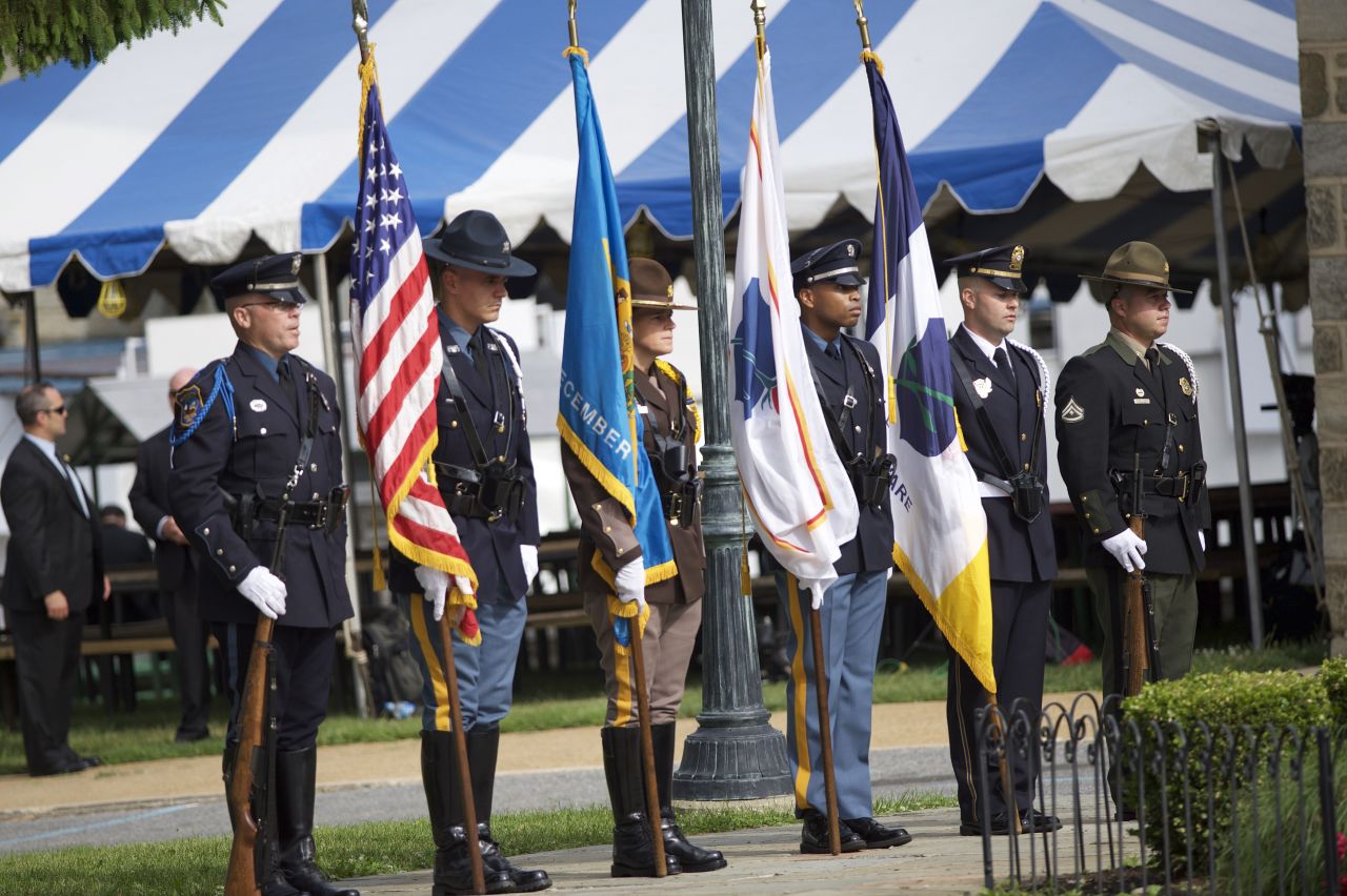 An honor guard stands at the viewing for Beau Biden at St. Anthony of Padua in Wilmington, Delaware on Friday June 5.