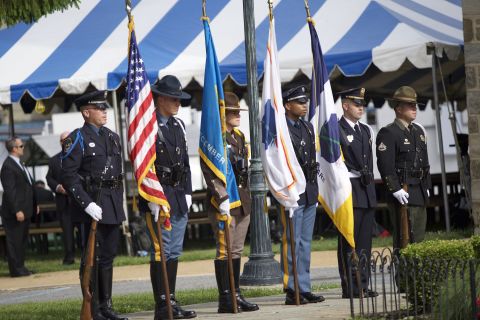 An honor guard stands at the viewing for Beau Biden at St. Anthony of Padua in Wilmington, Delaware on Friday June 5.