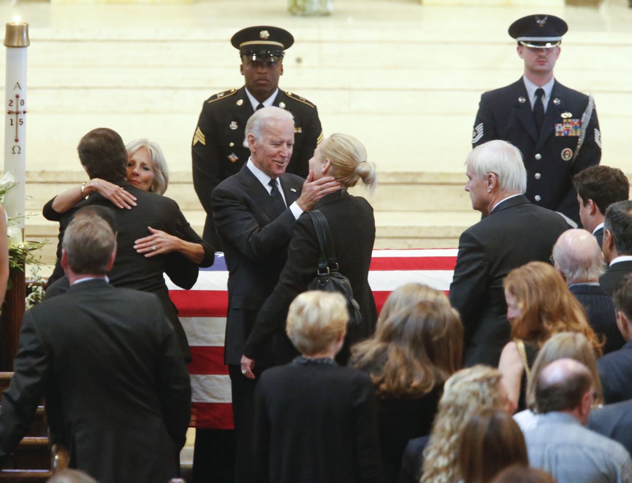 Vice President Joe Biden and his wife, Jill, greet mourners during the viewing for Beau Biden inside St. Anthony of Padua in Wilmington, Delaware, on Friday, June 5. 