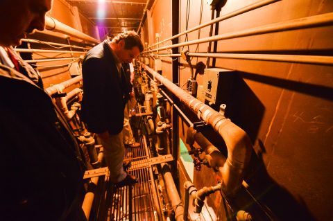 Gov. Cuomo studies the maze of pipes the prisoners navigated during their escape.