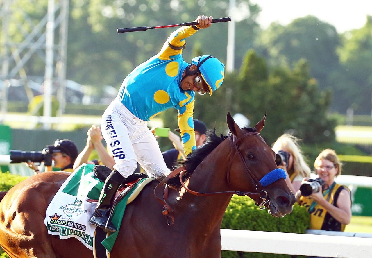 Kentucky Derby and Preakness Stakes winner American Pharoah wins the 147th running of the Belmont Stakes in New York on Saturday, June 6, to become the first horse to win the Triple Crown since Affirmed did so in 1978.