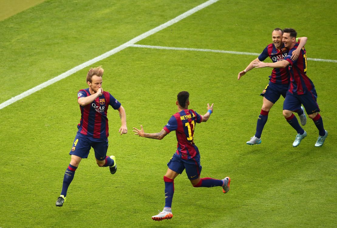 Ivan Rakitic opens the scoring for Barcelona in the 205 Champions League final.