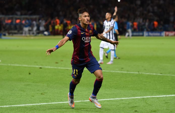 Neymar rounded off the scoring in injury time to give Barcelona its fifth European title.